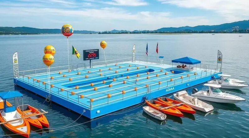 Piscina Flutuante do Aquarace Ganha Forma no Mar do Bessa em João Pessoa