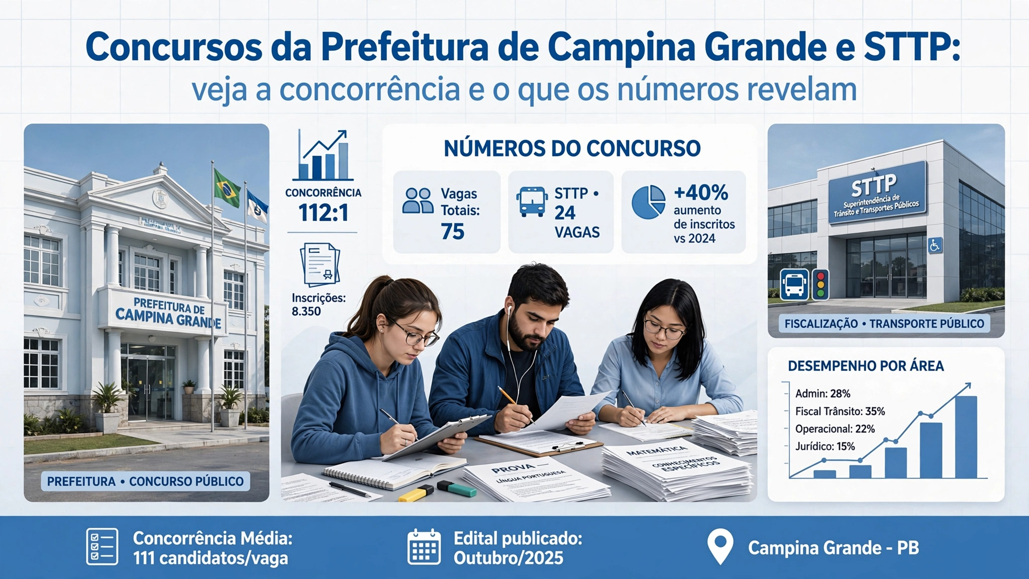 Concursos da Prefeitura de Campina Grande e STTP: veja a concorrência e o que os números revelam